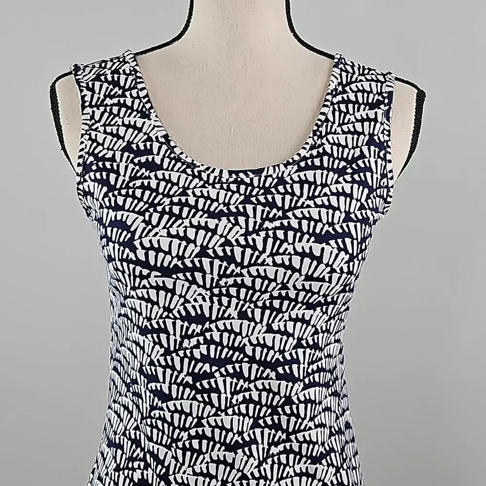 Persifor Abstract Palm Print Navy White Tank‎ Bodycon Mini Dress Women's Small